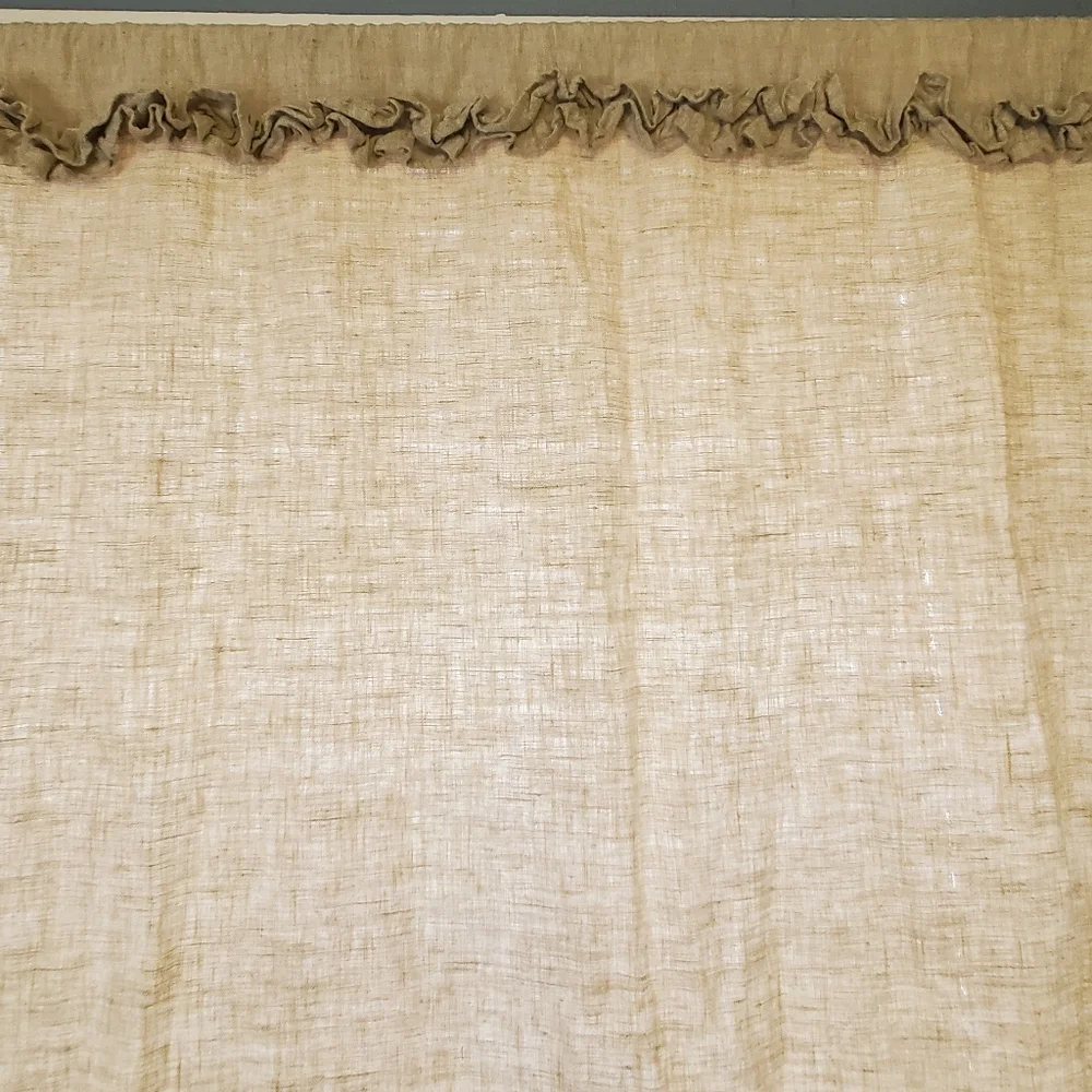 🦜 2/$10 Sunny Family Style Tan Ruffled Flax Curtain.
